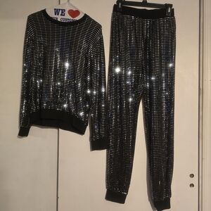 Black and Silver Sequin Sweatsuit